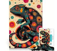 Rompecabezas de 1000 Piezas para Adultos con diseño de camaleón y Disco de Vinilo Arte de Corte Exacto Juego Creativo Juguete para Relajarse Tranquilo (50x75cm)