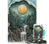 Rompecabezas de 1000 Piezas para Adultos con diseño de Cascada Tallada al Estilo Kintsugi,Piezas de Corte Limpio,Juego de ingenio,Momento de relajación,Divertido y Escena navideña (38x52cm)