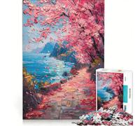 Rompecabezas de 1000 Piezas para Adultos con diseño de Cerezo en Flor Pintado al óleo, Juguete antiestrés, decoración, póster y Hoja de Preguntas a Juego 50x75cm
