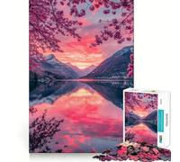 Rompecabezas de 1000 Piezas para Adultos con diseño de cerezos en Flor al Atardecer en un Lago Arte de Corte preciso Juego Creativo Juguete para Relajarse Regalo Ideal para Navidad (38x26cm)