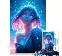 Rompecabezas de 1000 Piezas para Adultos con diseño de Chica Anime bajo la Lluvia de neón Juguete Que desafía la Mente Corte preciso y alineación Actividad Divertida para Toda la Familia
