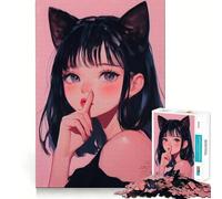 Rompecabezas de 1000 Piezas para Adultos con diseño de Chica Anime con Orejas de Gato Juego de lógica con Cortes de precisión y Bordes Lisos reuniones Familiares (38x52cm)