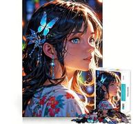Rompecabezas de 1000 Piezas para Adultos con diseño de Chica Anime con Pinza para el Pelo de Mariposa Juguete Que desafía la Mente Corte preciso y alineación Actividad Divertida