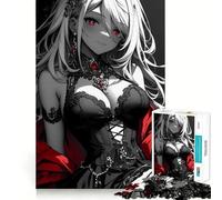 Rompecabezas de 1000 Piezas para Adultos con diseño de Chica Anime en Negro y Rojo Juguete Que desafía la Mente Corte preciso y alineación Actividad Divertida para Toda la Familia (38x52cm)