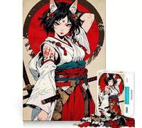 Rompecabezas de 1000 Piezas para Adultos con diseño de Chica Zorro de Anime con Espadas Katana Juego de lógica con Cortes de precisión y Bordes Lisos reuniones Familiares