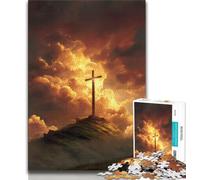 Rompecabezas de 1000 Piezas para Adultos, con diseño de Cruz al Atardecer, Juguetes educativos, Juegos Familiares con póster y Hoja de Trivia (38x26cm)