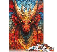 Rompecabezas de 1000 Piezas para Adultos con diseño de dragón de vidrieras. Juego de Rompecabezas de Papel, desafío y Actividades Familiares. 38 x 26 cm / 1000 Piezas.