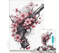 Rompecabezas de 1000 Piezas para Adultos con diseño de Flor de Cerezo y Arma, Ideal para Juegos Familiares, Carreras de Velocidad y decoración de Escritorio 50x75cm