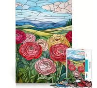 Rompecabezas de 1000 Piezas para Adultos con diseño de Flores de vidrieras, Juego de ingenio, Regalo Divertido y Relajante para Navidad (50x75cm)