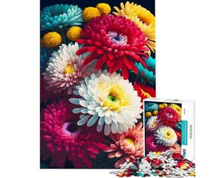 Rompecabezas de 1000 Piezas para Adultos con diseño de Flores y crisantemos Un desafío Educativo para la decoración del hogar Juguetes para Mayores de 14 años Juego de Rompecabezas Incluido (38x26cm)