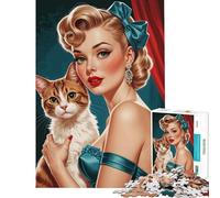 Rompecabezas de 1000 Piezas para Adultos con diseño de Gata Rubia Pin-up Diversión en casa Juguetes de Bricolaje difíciles y Resistentes Aptos para Mayores de 14 años (50x75cm)