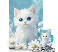 Rompecabezas de 1000 Piezas para Adultos con diseño de Gatito Blanco y Margaritas Juguete Que desafía la Mente Corte preciso y alineación Actividad Divertida para Toda la Familia (38x52cm)