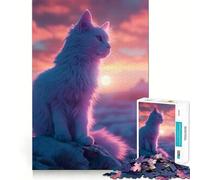 Rompecabezas de 1000 Piezas para Adultos con diseño de Gato al Atardecer,Piezas de Corte Limpio,Juego de Habilidad Mental,Momento de relajación,diversión y Escena navideña (50x75cm)