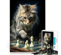 Rompecabezas de 1000 Piezas para Adultos con diseño de Gato Amante del ajedrez Juguete Decorativo de construcción Juego de Paz Regalo de cumpleaños (38x26cm)