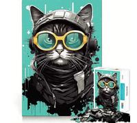 Rompecabezas de 1000 Piezas para Adultos con diseño de Gato con Gafas,Estilo Desgastado,decoración Elegante y Funcional,Juguete para ejercitar la Mente,Ideal para divertirse en Navidad (38x52cm)