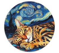 Rompecabezas de 1000 Piezas para Adultos con diseño de Gato de Bengala en el Cielo Nocturno. Rompecabezas Redondo de 1000 Piezas para Adultos,Ideal para decoración del hogar,Regalo Ideal de Navidad