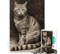 Rompecabezas de 1000 Piezas para Adultos con diseño de Gato Dibujado a lápiz,Corte Suave,Arte,Actividad Cerebral Inteligente,Tiempo de Ocio,Divertido,decoración navideña,Regalo (38x52cm)