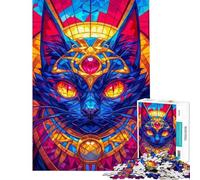 Rompecabezas de 1000 Piezas para Adultos con diseño de Gato en vidriera Ideal para Decorar la Pared Una verdadera Obra de Arte Toda la Familia (tamaño 50x75cm)