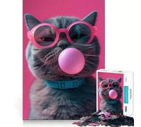 Rompecabezas de 1000 Piezas para Adultos con diseño de Gato escocés y Chicle,Corte preciso,Divertido Rompecabezas,Regalo para el Tiempo Libre,decoración navideña (38x26cm)