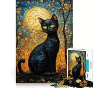 Rompecabezas de 1000 Piezas para Adultos con diseño de Gato Negro en Mosaico,Arte de Corte Fino,Juego de concentración Mental,Juego para Momentos de Tranquilidad,Actividad de cumpleaños 38x52cm