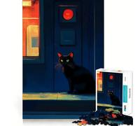 Rompecabezas de 1000 Piezas para Adultos con diseño de Gato Negro en una Escena Nocturna,Arte de Corte Fino,Juego de concentración Mental,Juego para Momentos de Tranquilidad,Actividad de cumpleaños