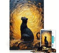 Rompecabezas de 1000 Piezas para Adultos con diseño de Gato Negro Pintado al óleo Decoración práctica y Divertida,Ideal para desarrollar la Mente y la Paz cumpleaños 38x26cm
