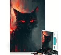 Rompecabezas de 1000 Piezas para Adultos con diseño de Gato Negro y Ojos Brillantes Ideal para Decorar,ejercitar la Mente y divertirse en Navidad (38x52cm)