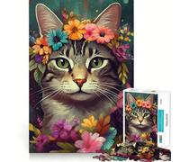 Rompecabezas de 1000 Piezas para Adultos con diseño de Gato y Flores Juguete Decorativo para Construir y concentrarse Juego de Paz Regalo de cumpleaños (38x52cm)