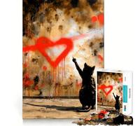 Rompecabezas de 1000 Piezas para Adultos con diseño de Gato y Grafiti con corazón Rojo Arte de Corte preciso Juego Creativo para ejercitar la Mente Diversión Garantizada Regalo Ideal para cumpleaños