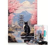 Rompecabezas de 1000 Piezas para Adultos con diseño de Gato y Paisaje japonés Juguete Decorativo para Construir y concentrarse Juego de Paz Regalo de cumpleaños (50x75cm)