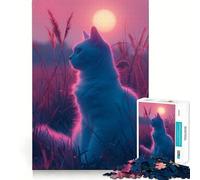 Rompecabezas de 1000 Piezas para Adultos con diseño de Gato y Puesta de Sol Arte de Corte preciso Juego Creativo para ejercitar la Mente Diversión Garantizada Regalo Ideal para cumpleaños (38x26cm)