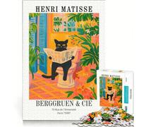 Rompecabezas de 1000 Piezas para Adultos con diseño de Henri Matisse Gato Leyendo el periódico Juguete Educativo Actividades Divertidas para Hacer en casa Ideal para cumpleaños y Navidad 38x52cm