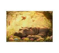 Rompecabezas de 1000 piezas para adultos con diseño de hipopótamo de primavera, Pascua, animales salvajes, decoración de patrón escénico para entretenimiento en el hogar