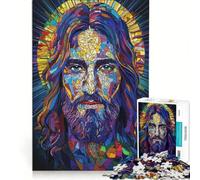 Rompecabezas de 1000 Piezas para Adultos con diseño de Jesús en vidriera Juegos Divertidos interacción Entre Padres e Hijos con póster y Hoja de Preguntas a Juego 38x52cm