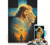 Rompecabezas de 1000 Piezas para Adultos con diseño de Jesús, león y Cruz, Ideal para Relajarse, Decorar el hogar o como Regalo para Toda la Familia 38x26cm