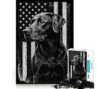 Rompecabezas de 1000 piezas para adultos con diseño de labrador negro y bandera estadounidense,bordes definidos,juguete para ejercitar la mente,diversión sin complicaciones,decoración navideña 50x75cm