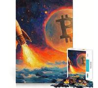 Rompecabezas de 1000 Piezas para Adultos con diseño de Lanzamiento de Cohete Bitcoin,Juego de Bordes, Juego cognitivo,Regalo,Juego de Ocio,Actividad de cumpleaños (38x52cm)