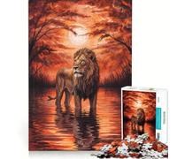 Rompecabezas de 1000 Piezas para Adultos con diseño de león pintando un Amanecer Juegos Divertidos interacción Entre Padres e Hijos Cada Pieza es única 38x52cm
