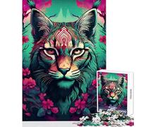 Rompecabezas de 1000 Piezas para Adultos con diseño de Lince y Flores Juegos educativos Que mejoran la Memoria y el estrés Refuerzan el Amor en Pareja (38x26cm)