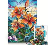 Rompecabezas de 1000 Piezas para Adultos con diseño de Lirios de vidrieras, Juguete Decorativo de construcción, Juego de Paz, Regalo de cumpleaños (38x26cm)