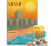 Rompecabezas de 1000 Piezas para Adultos con diseño de Miami Beach Travel Art ¡Disfruta de Tus Vacaciones en casa! Cada Pieza es única Juego Familiar desafiante y Divertido 38x26cm