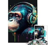Rompecabezas de 1000 Piezas para Adultos con diseño de Mono Auriculares y música de DJ Juguete Intelectual Juego Familiar Ideal para Parejas Un Regalo estupendo para los Amantes de los Juegos