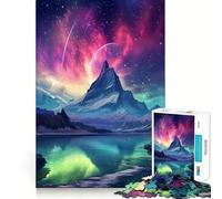 Rompecabezas de 1000 Piezas para Adultos con diseño de montañas y Aurora Boreal Juego de Bordes limpios Diversión cognitiva Juego Lento Regalo Ideal para el Tiempo Libre y Las Fiestas (38x52cm)