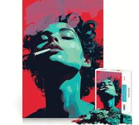 Rompecabezas de 1000 Piezas para Adultos con diseño de Mujer fumando Juego de Ejercicios y Pensamiento Ajuste Espacios Actividad para Fortalecer los Lazos Familiares (50x75cm)