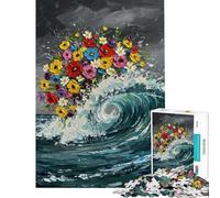 Rompecabezas de 1000 Piezas para Adultos con diseño de Olas Florales Juego de ingenio para Adultos Alivia el estrés Fomenta la interacción Entre Padres e Hijos (tamaño 50x75cm)