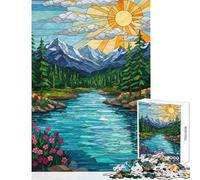 Rompecabezas de 1000 Piezas para Adultos con diseño de Paisaje de montaña y río en vidrieras Juego práctico para Mejorar la Memoria Juguete Decorativo para Pared cumpleaños