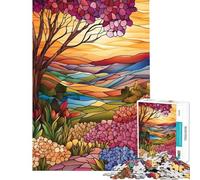 Rompecabezas de 1000 Piezas para Adultos con diseño de Paisaje de vidrieras Juego Educativo adictivo Juguetes para Cultivar la Paciencia Ideas de Regalos y decoración para el hogar (tamaño 38x52cm)