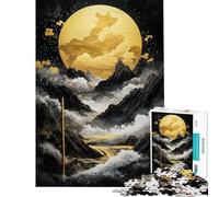 Rompecabezas de 1000 Piezas para Adultos con diseño de Paisaje montañoso y Luna Dorada Juegos relajantes Regalos para Mujeres e interacción Entre Padres e Hijos (tamaño 38x26cm)