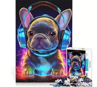 Rompecabezas de 1000 Piezas para Adultos con diseño de Perro Auriculares DJ música Juguetes DIY Carrera de Velocidad Manual con Piezas de Formas aleatorias Que encajan Perfectamente 50x75cm