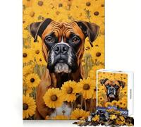 Rompecabezas de 1000 piezas para adultos con diseño de perro bóxer entre girasoles Desarrolla la memoria, estimula la memoria, evita distracciones y crea una experiencia festiva sorprendente (38x26cm)